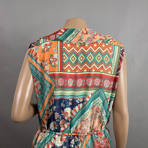 Reba Dress Women XL Floral Print Midi Hi-Low Ruffle Faux Wrap Chiffon Boho - Picture 5 of 10